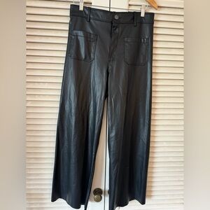 MINT COND ZARA BLACK VEGAN LEATHER WIDE LEG JEANS US 10, EURO 42 ORIG $78